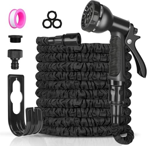 50FT Expandable Hose - Garden Hose Pipe Lightweight with 8 Pattern Spray Nozzle and 3/4,1/2 Connectors, Kink-Free Flexible Hosepipes for Garden Watering