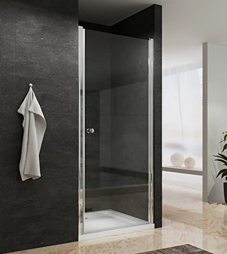 Duschtür Glas 95 cm breit Verstellbereich 94-96,5 cm 195 cm hoch Nischentür Dusche einstellbar ohne Rahmen öffnung nach innen und außen Ebenerdige Montage möglich 6 mm Klarglas NANO-Beschichtung