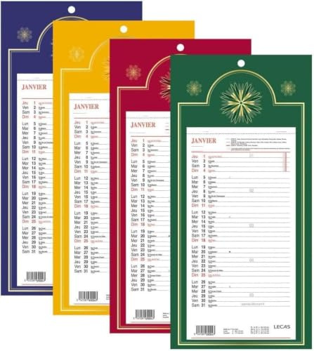 1 Plaque Calendrier bloc mensuel à feuillet 2027-12 mois: Janvier à Décembre 2027 - Format: 16 x 33 cm, fond Skytos, couleur aléatoire - Lecas