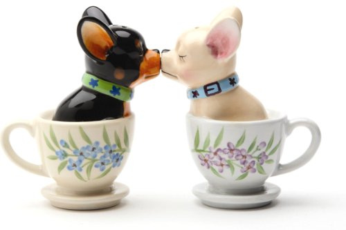 Pacific Giftware Tea Cup Chihuahua Pups Magnetic Salt and Pepper Shaker Set