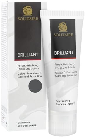 SOLITAIRE Brilliant Schuhcreme Farbe: Flanell, mit Farbauffrischung für Glattleder und intensive Pflege und leichte Imprägnierung für Schuhe, Taschen, Kleidung, mit Schwammaufträger, 75ml