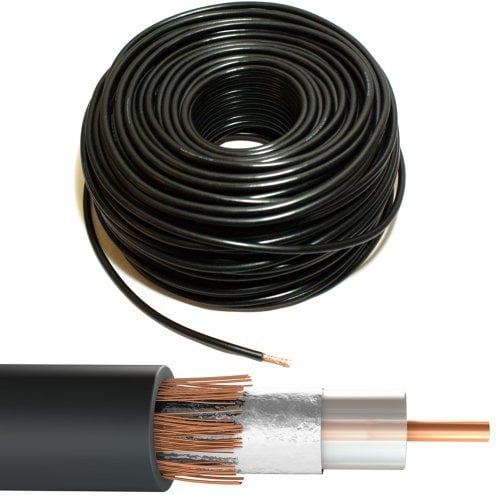 Loops 50M Black RG6 Coaxial Cable - 75OHM TV Aerial Satellite Freeview Wire Reel Drum