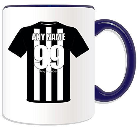 Personalisiertes Geschenk – Newcastle Tasse (Football Club Design Thema, Farbe Optionen) – alle Nachricht/Name auf Ihre einzigartige Tasse – Die Magpies Toon Geordies, Keramik, blau