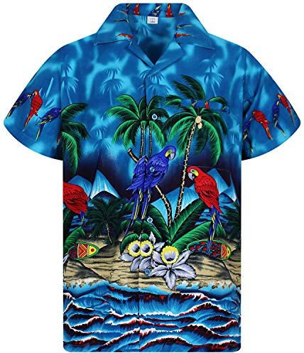 V.H.O. Funky Hawaii-Hemd, Herren, Kurzarm, Parrot, Türkis, 4XL