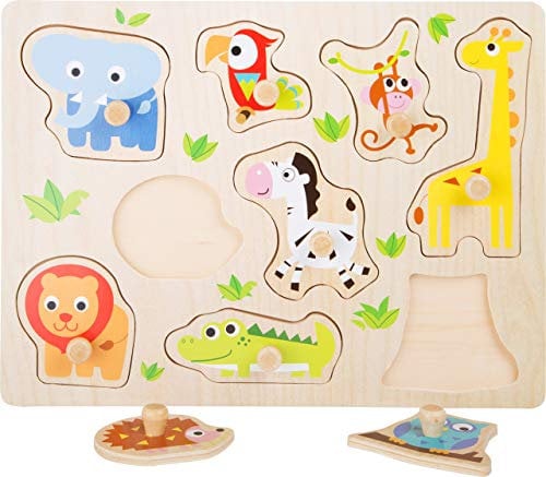 small foot Setzpuzzle Zootiere aus Holz, stabiles Holzpuzzle mit acht süßen Zootieren, für Kinder ab 12 Monaten, 4763