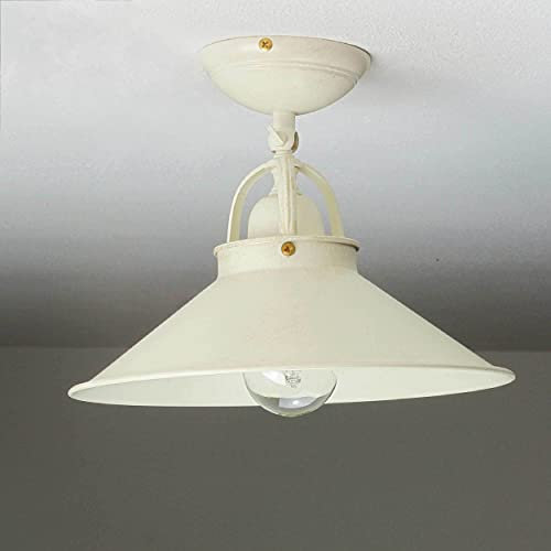 Licht-Erlebnisse Premium Deckenleuchte Echt-Messing in Elfenbein Weiß Shabby Chic Wohnzimmer :25 cm E27 Handarbeit flexible Vintage Deckenlampe