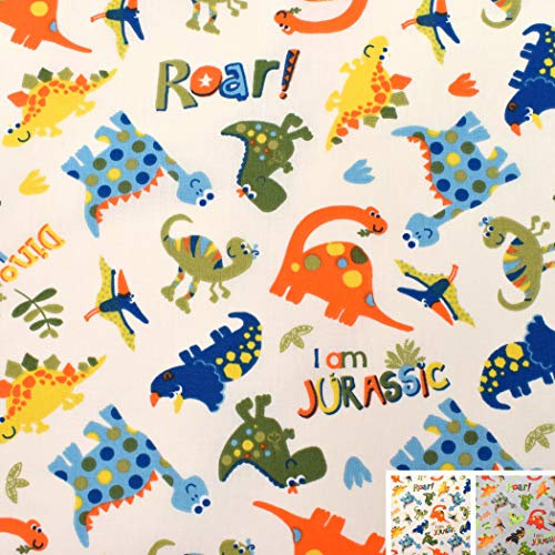 MAGAM-Stoffe Judith Dino Land Kinderstoff Oeko-Tex Meterware 50cm (01. Baumwolle creme)