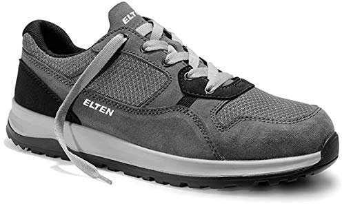 ELTEN Sicherheitsschuhe Journey Grey Low ESD S1, Damen und Herren, Leder/Textil, Stahlkappe, leicht, sportlich 42, Grau-Schwarz