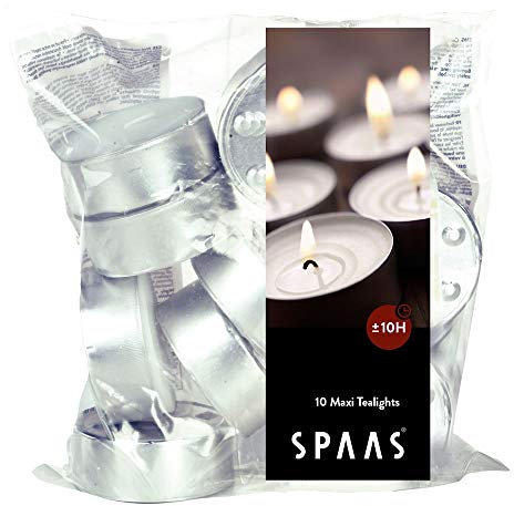 Spaas 12 Maxi Tealights Bags x10, 10 Hours, White
