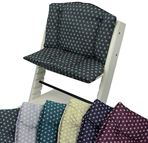 BambiniWelt Sitzkissenset für Stokke Tripp Trapp Hochstuhl 2 teilig Sitzkissen Auflage Bezug Ersatzkissen STERNE (Sterne dunkelgrau)