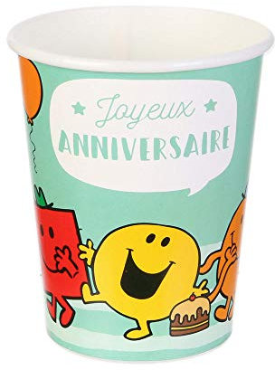 6 Gobelets Anniversaire MONSIEUR MADAME en carton Bleu