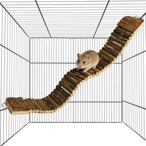 Hamiledyi Hamster Suspension Bridge Rat Long Bendy Bridge Wooden Climbing Ladder Cage Accessories for Syrian Hamster Gerbil Mouse Rat(21.6x2.7 inch(L*W))