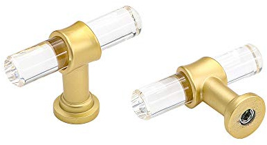 LONTAN 20 Pack Kitchen Cabinet Knobs Brass Cupboard Knobs Arylic Cupboard Door Knobs Gold Drawer Knobs Gold Kitchen Knobs T Bar Drawer Pull Knobs 12mm Diameter