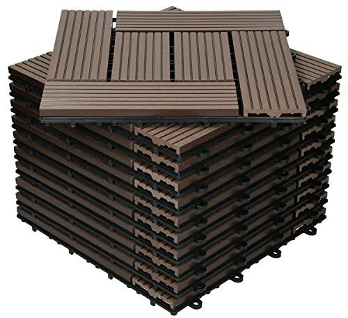 ECD Germany WPC Terrassenfliesen 30x30 cm/33 Stück=3m², Dunkelbraun Mosaik, Holzoptik, Bodenbelag mit Klicksystem und Drainage, Terrassendielen Balkonfliesen, Klickfliesen für Terrasse Garten & Balkon