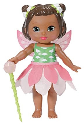 BABY born Storybook Fairy Peach 18 cm, Feen-Puppe mit flatternden Flügeln, Farbwechsel Tattoo, Feenlicht, Zauberstab, Kulisse und Bilderbuch, 833773 Zapf Creation