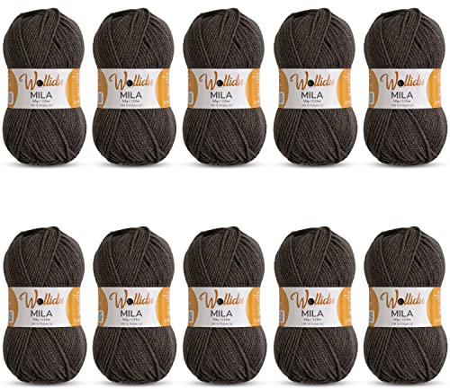 Wollidu Mila Garn zum Häkeln und Stricken 10 x 50g/133m Strickgarn 100% Polyacryl Häkelgarn Anthrazit Schiefer Grau