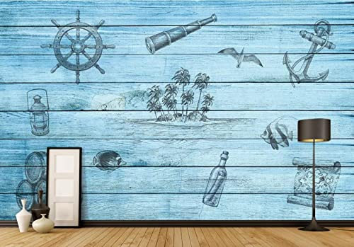 Fototapete 3D Tapete Mediterraner Blauer Plankenanker Foto Tapeten Wand Tapeten Vliestapete Modern Wandbilder Wohnzimmer