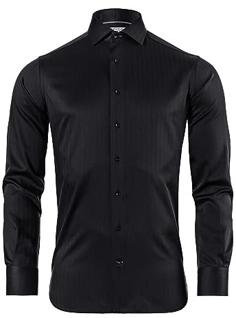 Vincenzo Boretti Chemise, Regular-fit/Taille Normale, Motif Chevron - Infroissable Noir 39-40