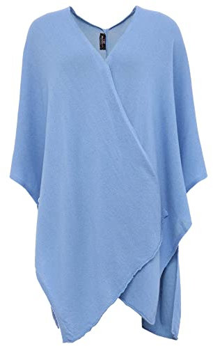 Zwillingsherz Poncho-Schal mit Kaschmir - Hochwertiges Cape für Damen - XXL Umhängetuch und Tunika mit Ärmel - Strick-Pullover - Sweatshirt - Stola für Sommer und Winter von Cashmere Dreams blau