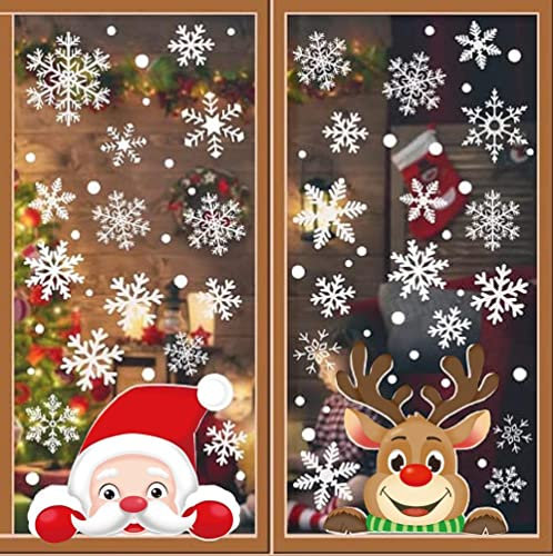 TBSCWYF Weihnachten Schaufenster Abnehmbare Große Weihnachtsbaum Weiß Elch Dekorative Aufkleber für Vitrine Weihnachten Frohe Weihnachten Geschäfte Haus Glas Tür Eingang Verglasung