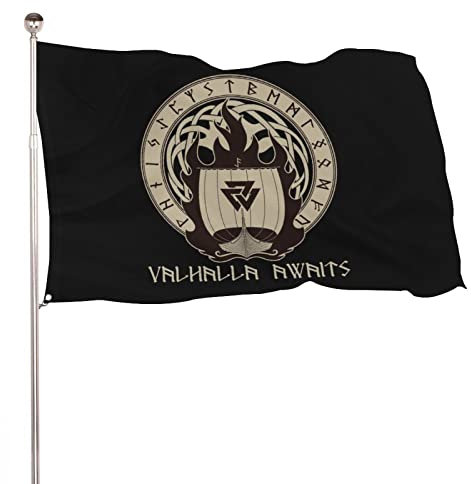 NIBABAEU Dekorative Gartenflagge für den Außenbereich, Kriegsschiff, Wikinger, Drakkar auf Feuer, Urlaub, Willkommensgruß, Rasen, Dekoration, 90 x 150 cm