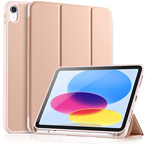Vobafe Hülle Kompatibel mit iPad A16 11/10 Generation (Modell 2025/2022, 10,9/11 Zoll), Flexible TPU Rückseite, stoßfeste Schutzhülle mit stifthalter, Auto Schlafen/Wachen, Rosé Gold
