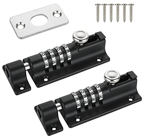 YOUNTHYE 2PCS Combination Locking Bolt, 120mm Zinc Alloy Combination Bolt Lock 4 Digit Combination Gate Locks for Wooden Gates, Sliding Lockable Gate Lock for Shed, Fence, Garage