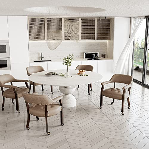 PADMA HOUSE Luxuriöser Konferenzstuhl, Boss Captain's Stühle, Game Poker Tischstühle, Rolling Esszimmerstühle mit Rädern, Große Esszimmerstühle mit Rollen und Armen (6, Khaki Fabric)