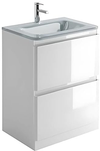 Go Bathrooms Newbold 600mm Gloss White Vanity Unit Includes White Glass Basin Floor Standing Storage Unit Bathroom Sink Unit