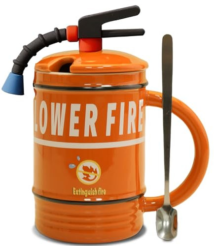 ZONSUSE Feuerlöscher Tasse Personalisiert,Kaffeebecher Porzellan,Cappuccino Tassen,3D Teetasse,Lustige Geschenke für Männer Frauen Liebhaber Freunde Kollegen Kinder Geburtstage Feiertage (Orange)