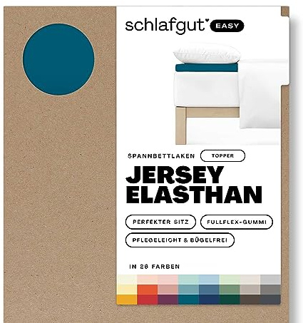 Schlafgut Easy Jersey Elasthan Topper Spannbettlaken 120x200 bis 130x220 Petrol Deep, Spannbetttuch aus superweicher Baumwolle mit Elasthan