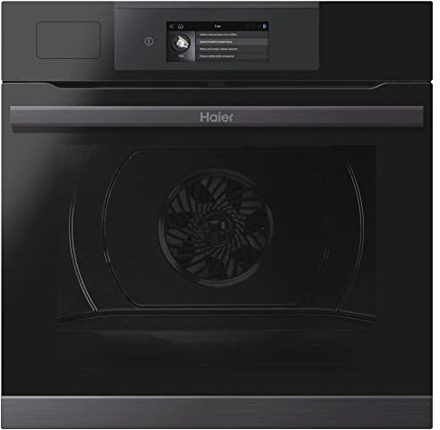 Haier I-Touch Steam Series 4 HWO60SM4TS9BH - Horno Multifunción, Pirolítico, Conectividad WIFI y Bluetooth, Capacidad 70L, Sonda Térmica,16 Funciones, Ventilación Radial, Guía Telescópica, Negro