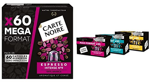 CARTE NOIRE - Capsules de Café Espresso Intense N°9 - Lot de 4 x 60 Capsules Aluminium & Assortiment Capsules Café - N°6 Lungo, N°7 Classique, N°9 Intense - Lot de 3 x 30 Capsules Aluminium