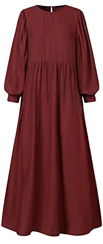 callmo Kleider Damen,Muslim Kleider Lang Damen Ohne Hijab Langarm Flowy Elegant Sommerkleid Einfarbig Muslimische Kleidung Robe Abaya Islamische Gebetskleidung für Frauen