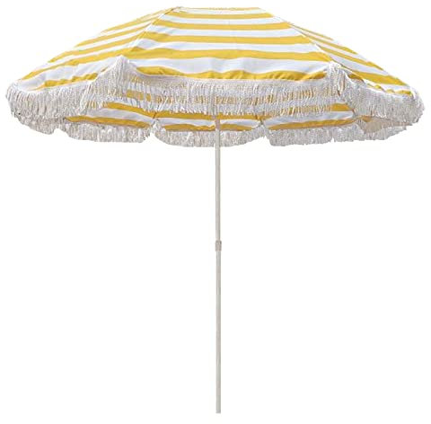 KIMBIE 160cm Gelb Gartenschirm Quaste Sonnenschirm Balkon UV Schutz Tragbarer Strandschirm Neigbar Terrassenschirm Im Freien Tischschirm Höhenverstellbar Wasserdicht Terrasse Balkon Pool Ohne Ständer