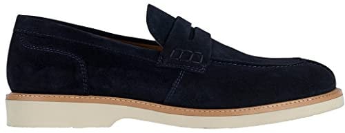 Geox U25EED Herren-Schuhe Mokassins Casual, elegant, bequem, niedrig aus blauem Leder