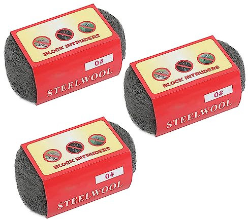 LePvo Steel Wool for Mice Control - Grade 0000, 3.5oz Roll, 10ft Long - Ideal for Filling Gaps in Basements, Attics, Pipes, Doors, Walls and Floors to Keep Mice and Other Small Animals Out - 3 Pack.
