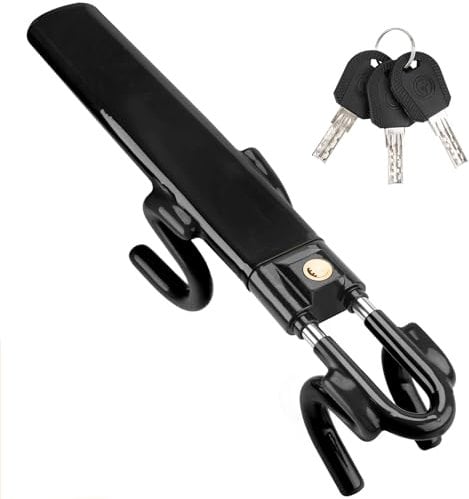 Tevlaphee Steering Wheel Lock Twin Bar, Steering Lock, Car Steering Wheel Locks, Car Lock Anti-Theft Device, High Visibility, Heavy Duty, Universal Fit, Adjustable Length,3 Keys(Black)