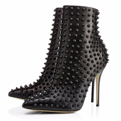 High Heels Damen Spitzschuh Nieten Stiletto Stiefeletten Seitlicher Reißverschluss Kleid Schuhe Herbst Booties 11cm,Black,39