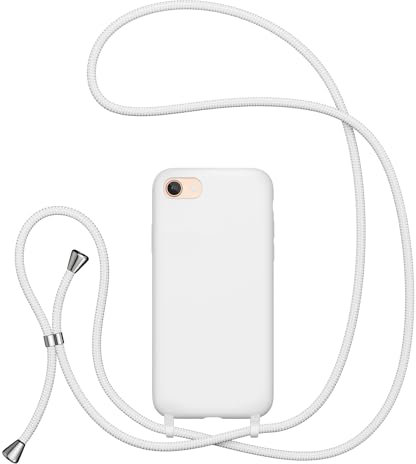 UEEBAI ZhengQian Étui de téléphone pour iPhone SE 2022 5G/iPhone 7/iPhone 8/iPhone SE 2020, Coque de téléphone en Silicone Souple Antichoc avec Cordon pour iPhone SE3/SE2 (Blanc)