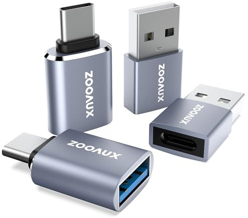 ZOOAUX USB to USB C Adapter 4 Pack,【2*Type C Female to A Male Charger Converter】&【2*USB C Male to USB Female】 for Apple Watch Ultra 8 9,iPhone 16 16 Pro Max 15 14 13 12,AirPods,OTG Adapt USB to USB C