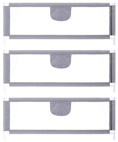 homewell Bettgitter 200 cm, Bettschutzgitter für Kinder ab 0-10 Jahren, Höhenverstellbar Rausfallschutz Bett, Kohlenstoffstahl Bettumrandung, Babybett Umrandung, Boxspringbett (Grau, 200 cm, 3 Stück)