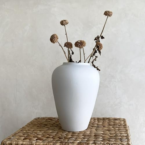 Morsha Keramikvase, verblasstes Schwarz, moderne, minimalistische strukturierte Vase für Heimdekoration, Bücherregal und Couchtischdekoration (Weiß hoch)