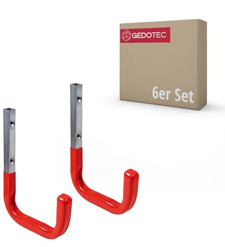 Gedotec Wandhalterung - Wandhaken zum Schrauben Stahl verzinkt gummiert | MONO | 6 Stück Gerätehaken Länge: 250 mm inkl. Befestigungsmaterial | Allzweckhaken aus Metall | Wandhalterung Garage