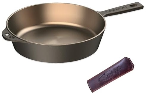 Cooklife Bratpfanne aus Gusseisen mit Griffabdeckung, Bratpfanne mit langem Griff, 26,7 cm, glatt, vorgebrannt, rund