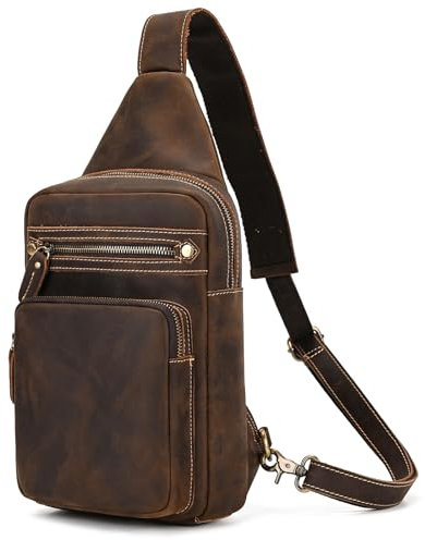 newsbirds Herren Echtes Leder Brusttasche Umhängetasche Sport Outdoor Messenger Bag Wanderrucksäcke, 9334 Dunkelbraun