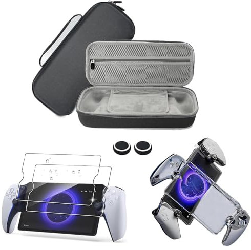 AriKroii Étui de Protection pour Playstation Portal,Étui de Transport Rigide pour PS5 Portal,Housse de Protection avec Kickstand pour PS5 Portal Accessoires, 2 Verre Trempé (4)
