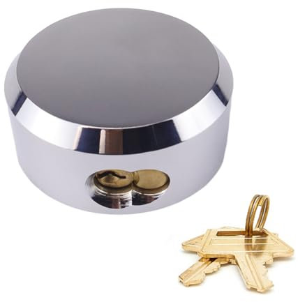 FARFELLNY Türschlösser mit Schlüssel, robustes Puck-/Pad-Schloss, massiver Stahl, verstecktes Bügelschloss, 6,4 cm Puckschloss, für LKW, Anhänger, Lieferwagen, Tore, Lager usw., Chrom-Oberfläche