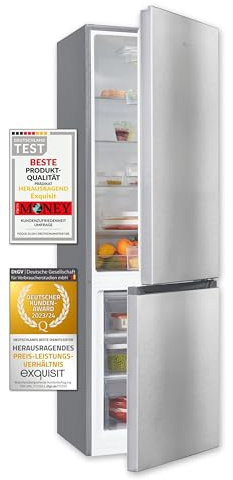 Exquisit Kühl-Gefrierkombination 269 L, Edelstahloptik - 180 cm | 55 cm breit - 4-Sterne-Gefrierfach -18 °C - 39 dB leise - LED-Beleuchtung - Energieklasse D