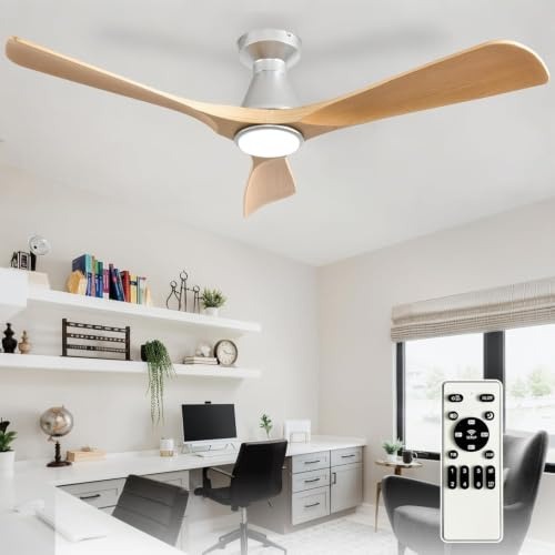 Depuley Ventiladores de techo de 52 pulgadas con luz: Ventilador de techo empotrado de 3 aspas con acabado granulado para cocina - Ventilador exterior regulable con control mediante aplicación móvil